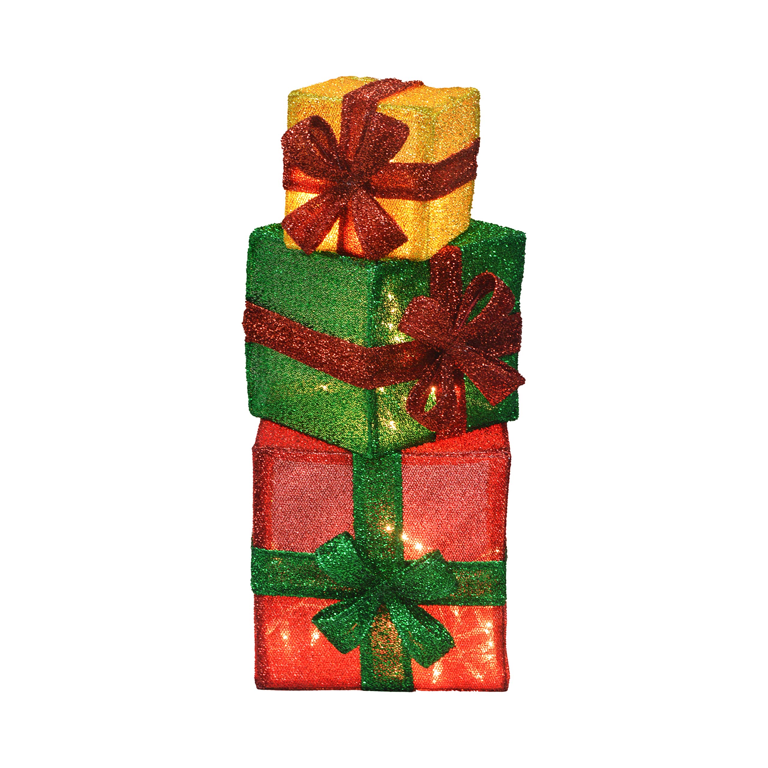 PRODUCTWORKS Candy Cane Lane 3-Piece Pre-Lit Gift Boxes with 70 Lights Seasonal Outdoor Décor