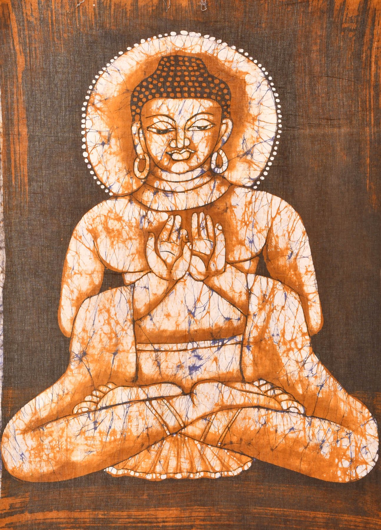 Batik Bouddha Dharmachakra Mudra peinture coton tenture murale inde
