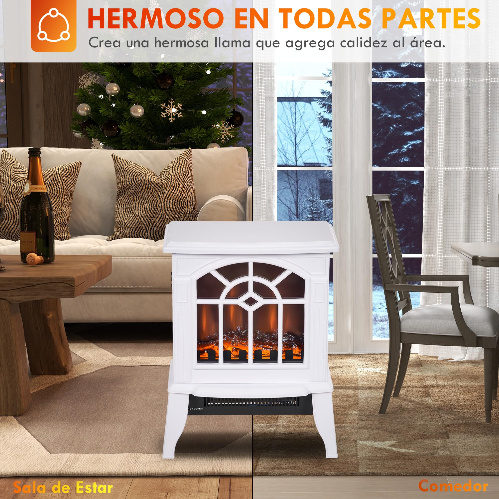 HOMCOM Chimenea Eléctrica 2000 W Decorativa de Pie con LED Llamas Temperatura Ajustable 36,5x24x46 cm Blanco
