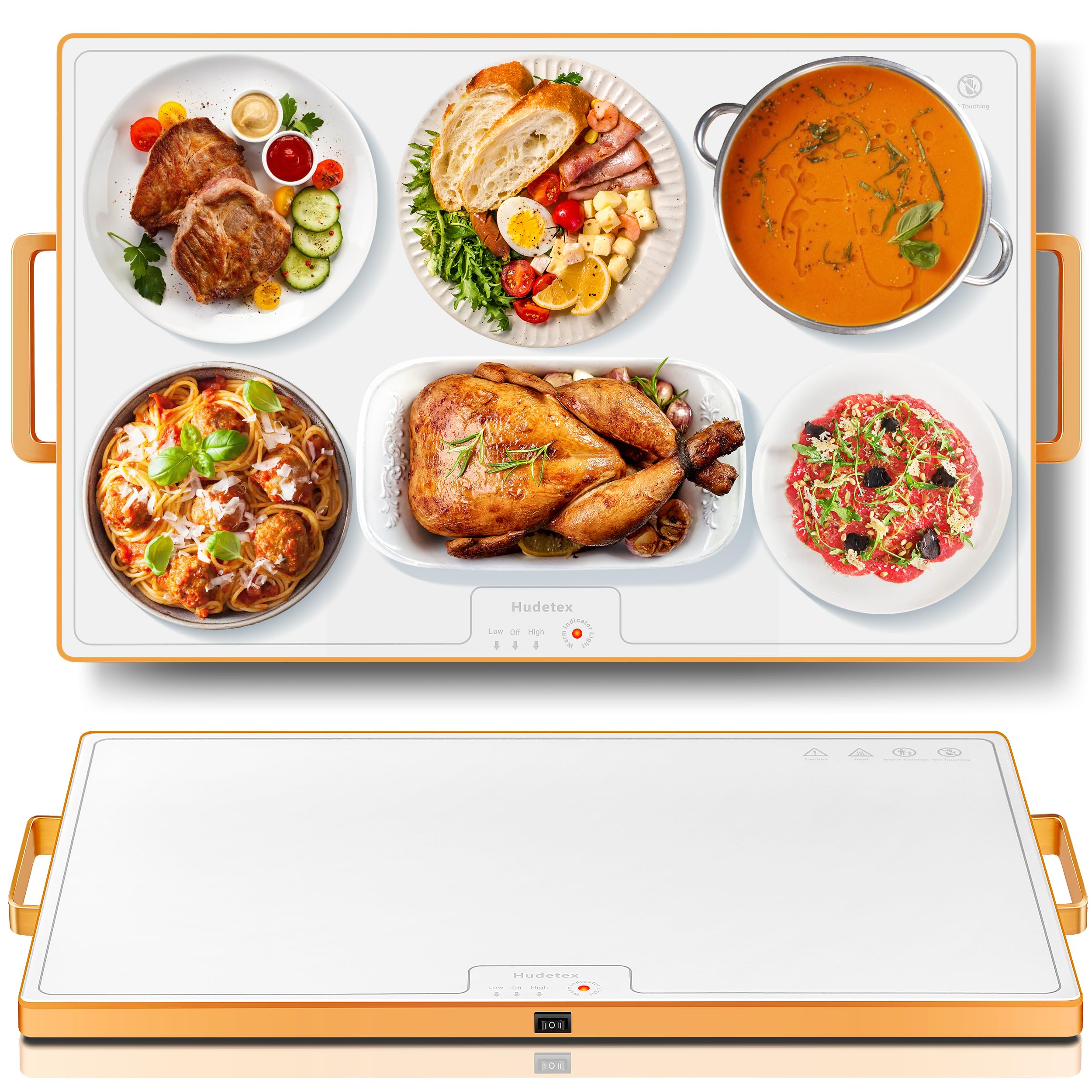 Warming Mat for Food,XL 24"x16",Tempered Glass Electric Warming Tray, White