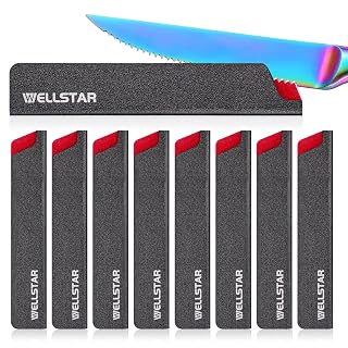 WELLSTAR Steak Knife Edge Guards Set, 8 Piece Universal Blade Covers, BPA Free ABS Protective Blade Sheaths, Non-Scratch Felt Lining Kitchen Utility or Steak Knives Covers (Knives not included) - Amazon product rated Grade A