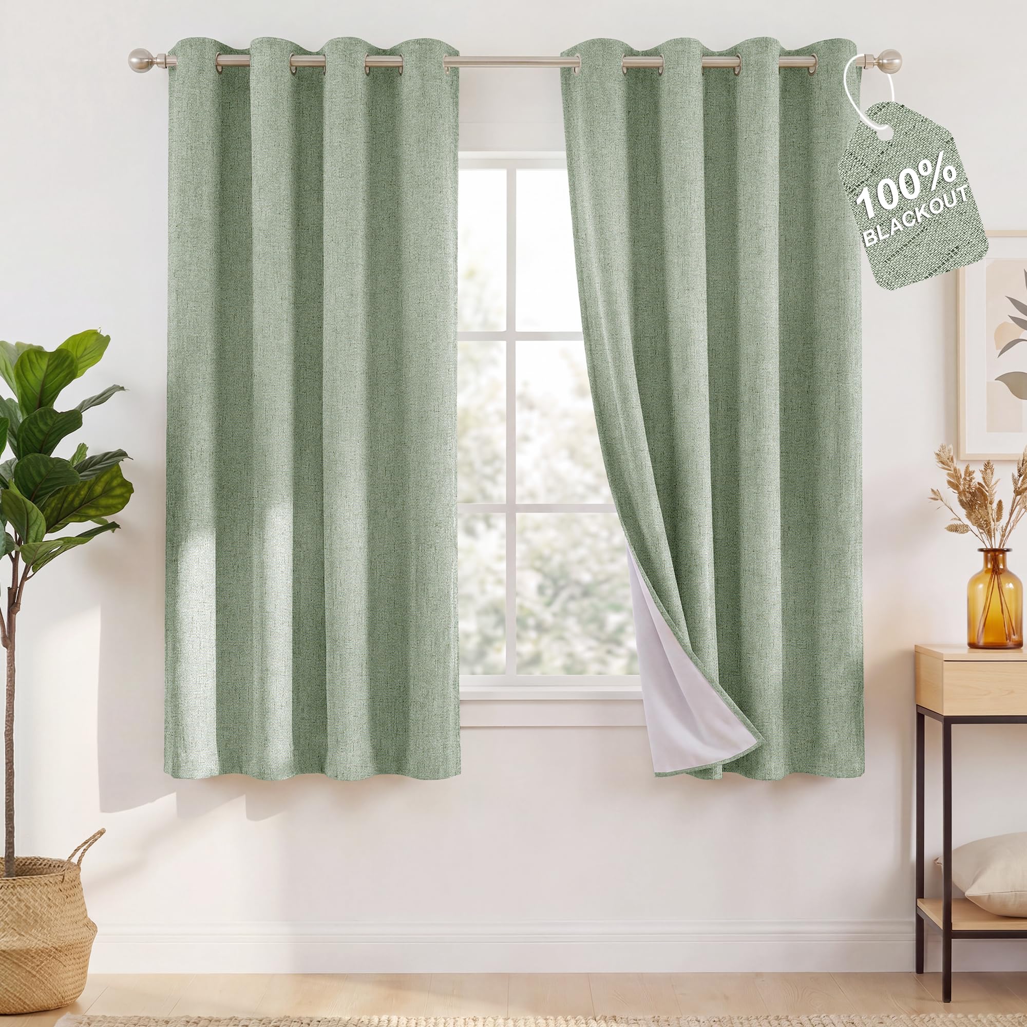 NICETOWN Soundproof Sage Green Half 100% Blackout Curtains W52xL63