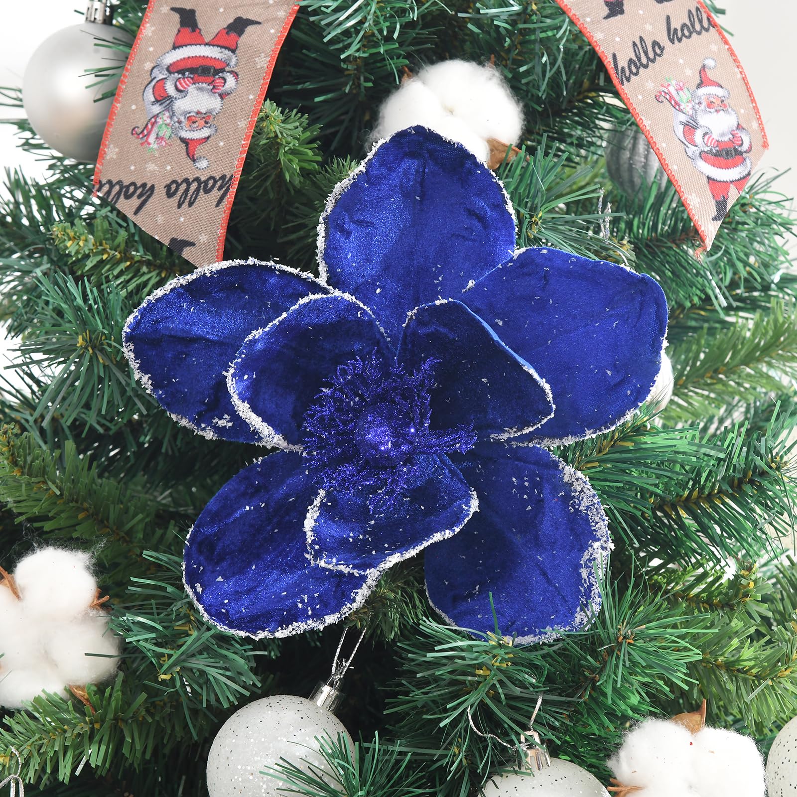 Adornos florales artificiales grandes de 10 pulgadas, flores de Pascua de terciopelo, magnolia, tallos para decoración de árbol de Navidad, paquete de 10 unidades para árbol de Navidad, fiesta,