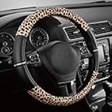 Road Comforts Leopard Steering Wheel Cover - Made with PVC Leather Cheetah Print - Anti-Slip, Universal Fit 14 1/2 inches to 15 inches - Black