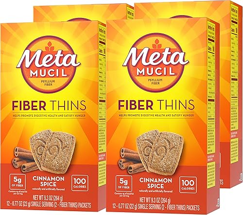 Metamucil Fiber Thins, suplemento diario de fibra de cáscara de psyllium, apoya la salud digestiva y satisface el hambre, sabor a especias de