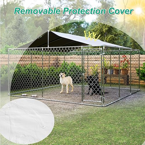 Miniatura 2 de IchbinGo Perrera grande para perros al aire libre, jaula resistente de acero galvanizado para perros con cubierta impermeable resistente a los rayos