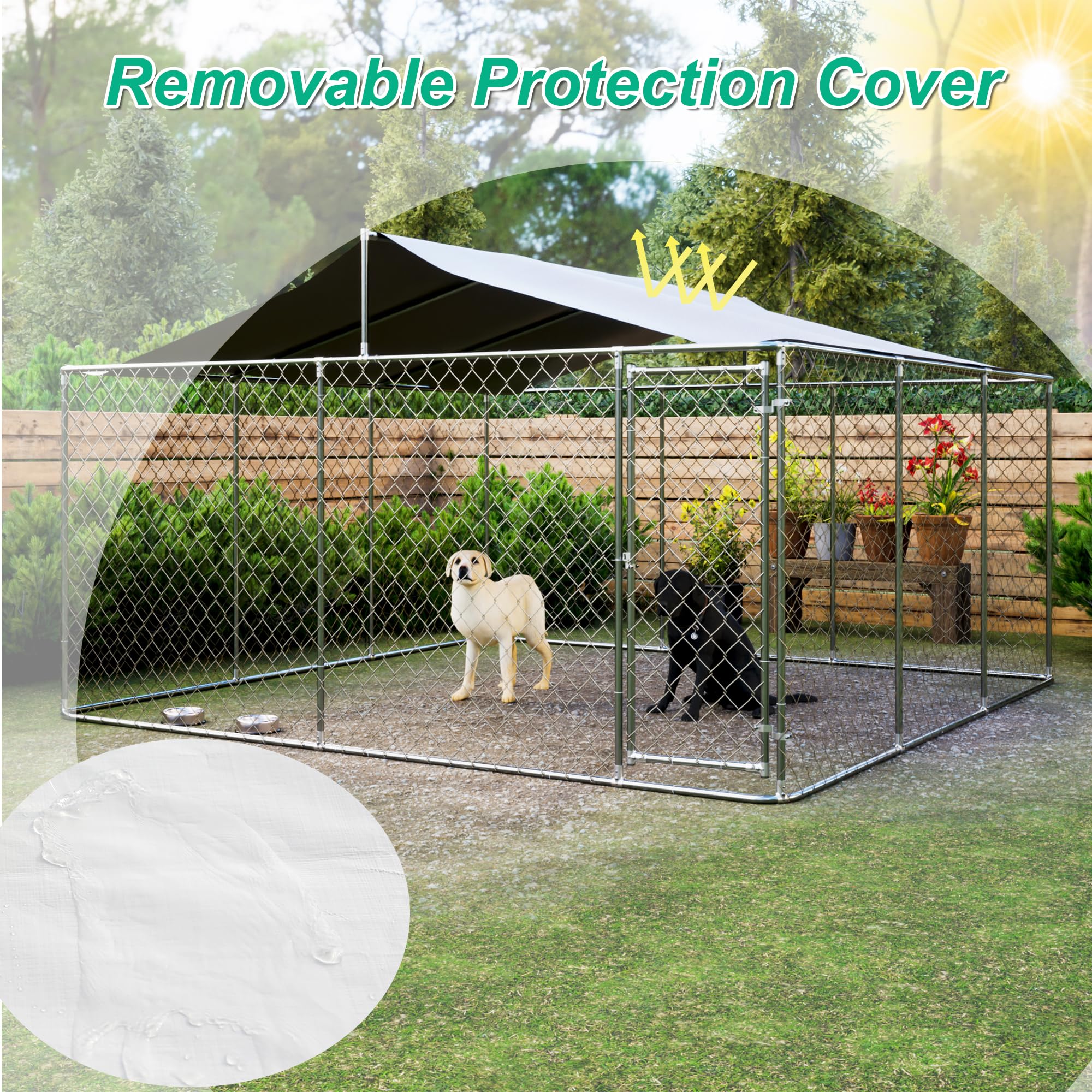 Chainlink Dog Kennel Outdoor Large Outdoor Dog Kennel 118x118x71 Inches -  Heavy Duty Galvanized Steel Enclosure With Waterproof Cover Dog Run
