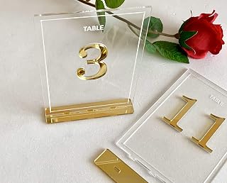Wedding Table Number Holders, Clear Acrylic Laser Cut Table Numbers, Freestanding Numbers with Base, Anniversary, Birthday, Party Signs, Table Decorations, Table Markers, Centerpieces, Luxury Weddings