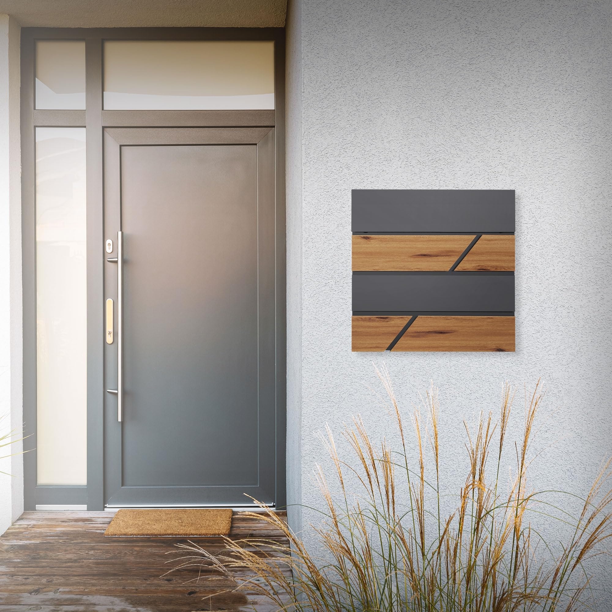 ML-Design Buzón De Correo con Compartimento para El Periódico 37x37x11cm Acero Antracita Natural Aspecto De Madera Cerradura con 2 Llaves Solapa De Cierre Total Moderno Montado En La Pared Exterior