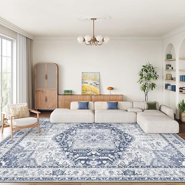 Plush Bohemian Navy Living Room Rug