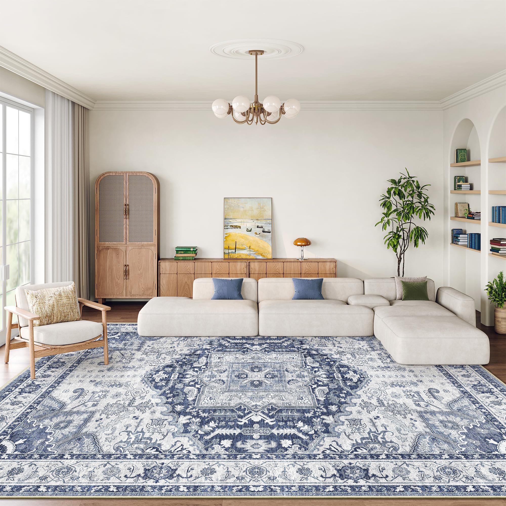 xilixili 8x10 Area Rugs for Living Room, Machine Washable Non Slip Vintage Rug, Non-Slip Stain Resistant, Large Soft Home Decor Rug for Bedroom Dining