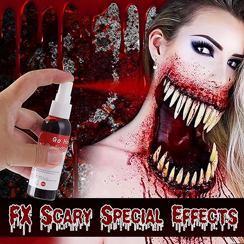 Miniatura 8 de Go Ho Salpicaduras de sangre, maquillaje de sangre falsa (0.35 onzas), aerosol de sangre falsa para Halloween, gotas de sangre para ojos, pintura