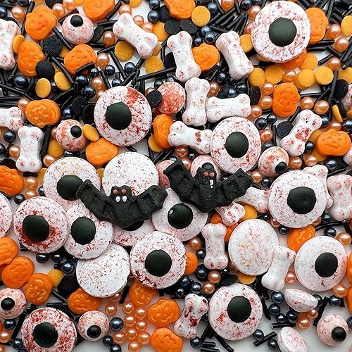 SE Si&Moos Ojos de caramelo sangrientos grandes y pequeños para cupcakes de Halloween, chispas naranjas y negras para cupcakes, huesos sangrientos,