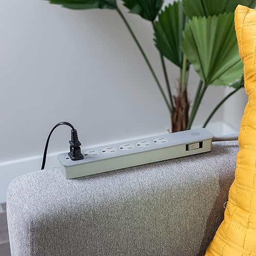 Miniatura 5 de GE - Protector de sobretensión de 6tomas, extensión de 2pies, regleta multicontactos, 450julios, enchufe plano, tapas de seguridad de cierre por