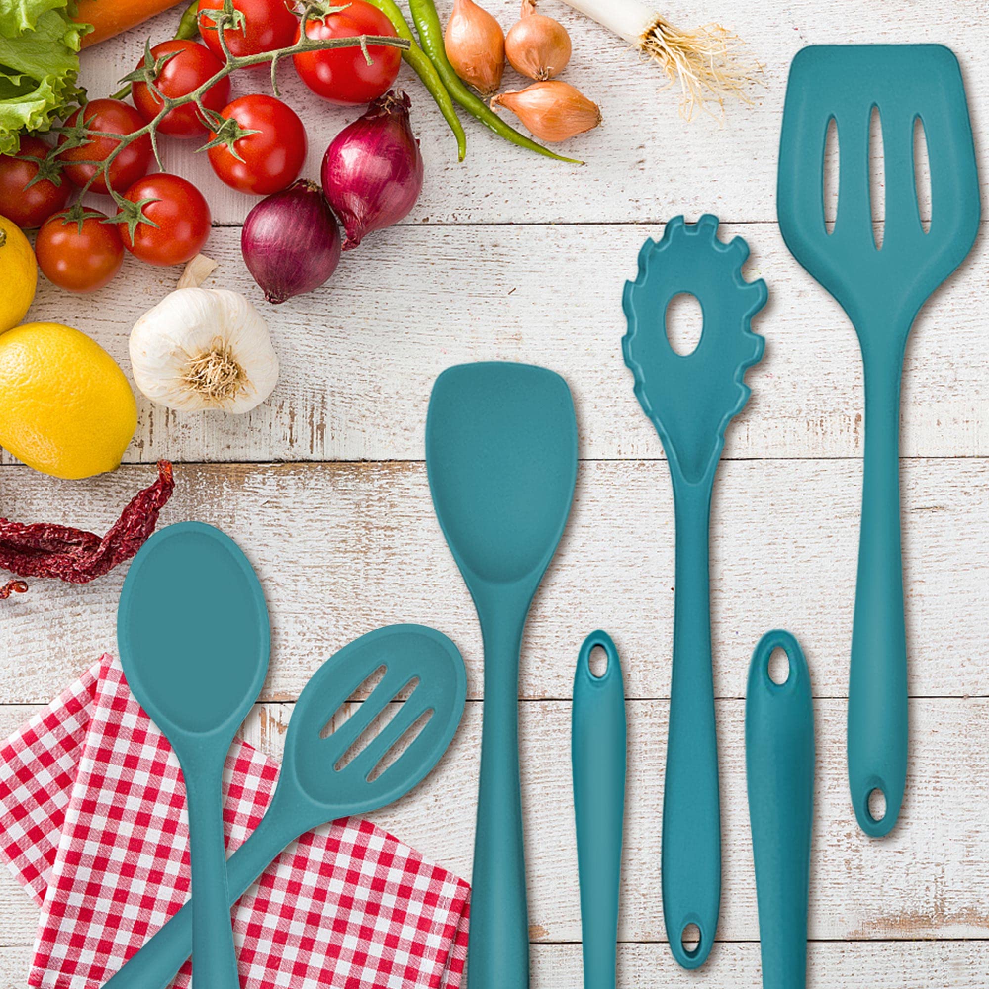 Herogo Juego de utensilios de cocina, utensilios de cocina de silicona de 22 piezas con soporte, herramientas de cocina, resistente al calor y antiarañazos, apto para lavavajillas (azul)