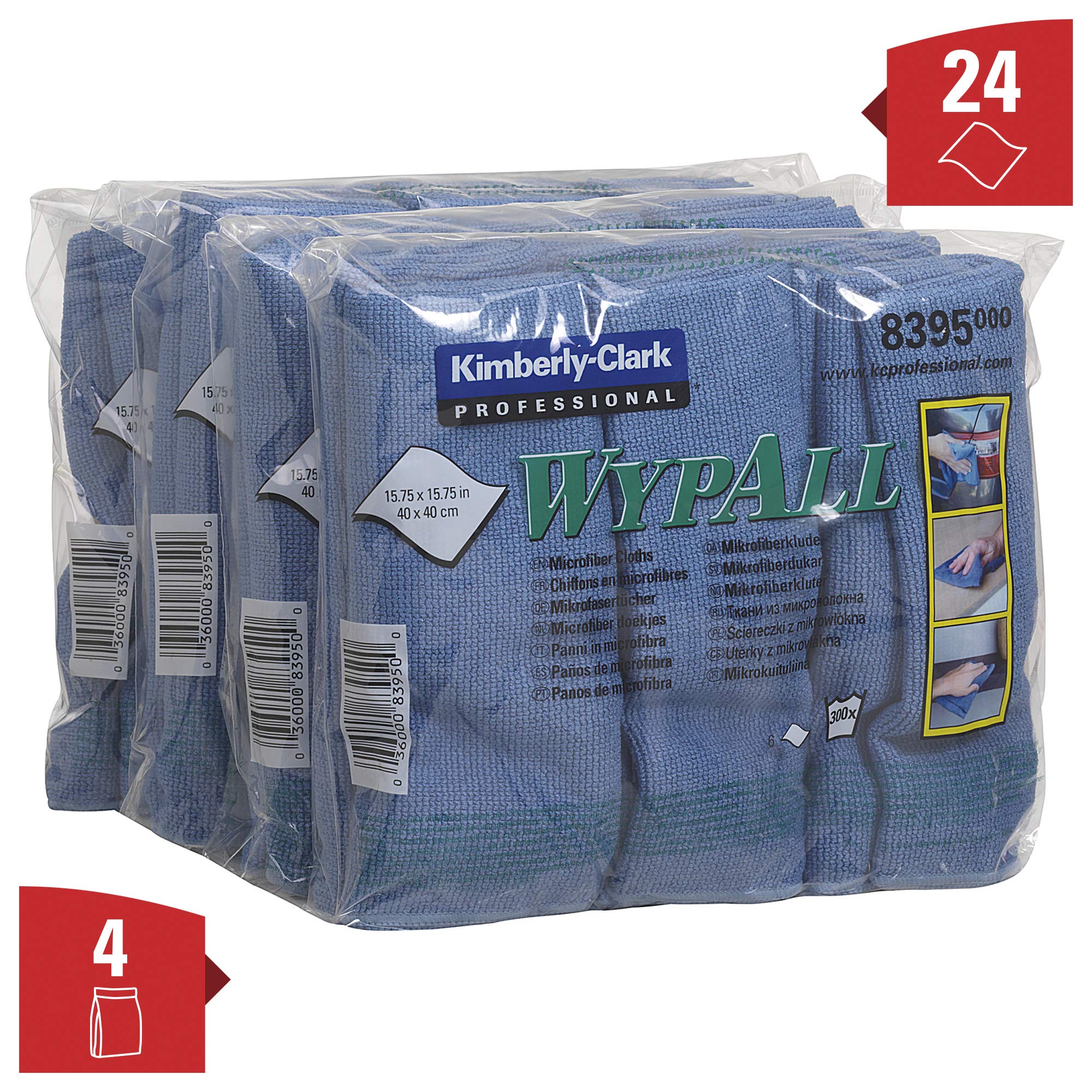 Wypall 8395 Panni in Microfibra, 4 confezione X 6 Panni, Blu