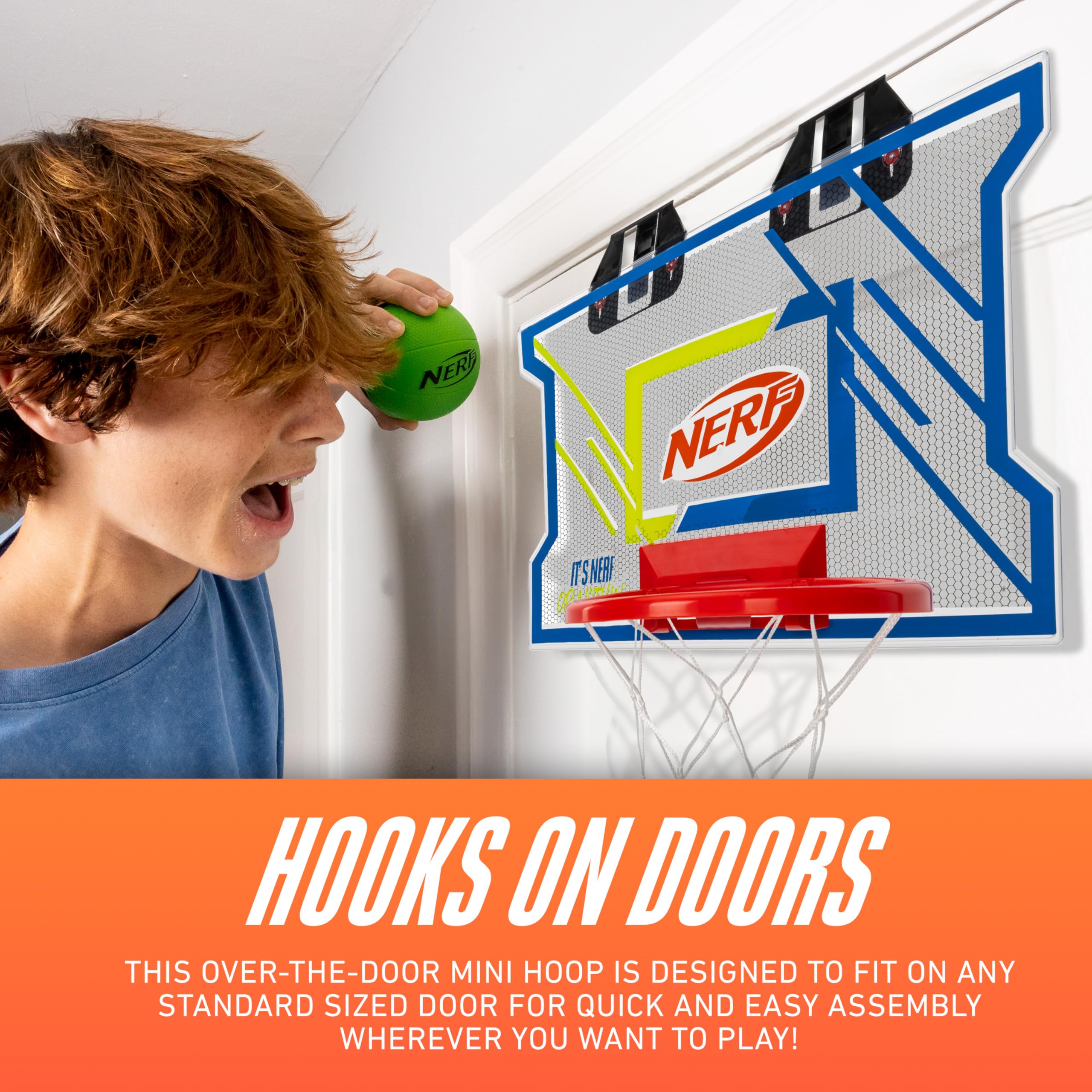 NERFOOP Elite - Juego de Aros de Baloncesto para Encima de la Puerta, Juego de Mini Aros con Pelota de Espuma Nerf, Dormitorio + aro de Accesorios de Oficina, Incluye Bola de Espuma