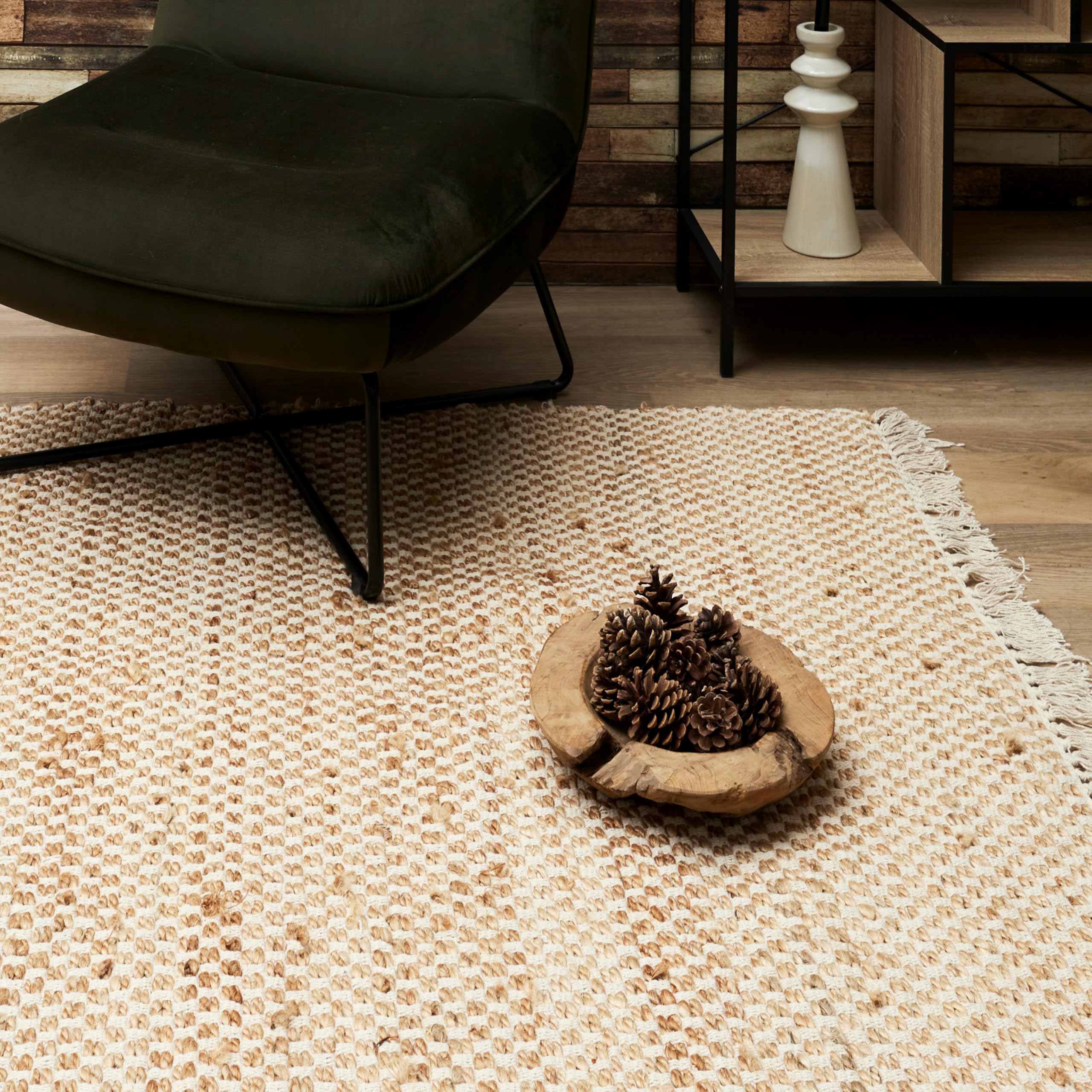 HOME DECO FACTORY - Tx9026 - Tapis en Toile de Jute avec Franges 120X170 cm Deco Textile D'Interieur Tapis Decoration
