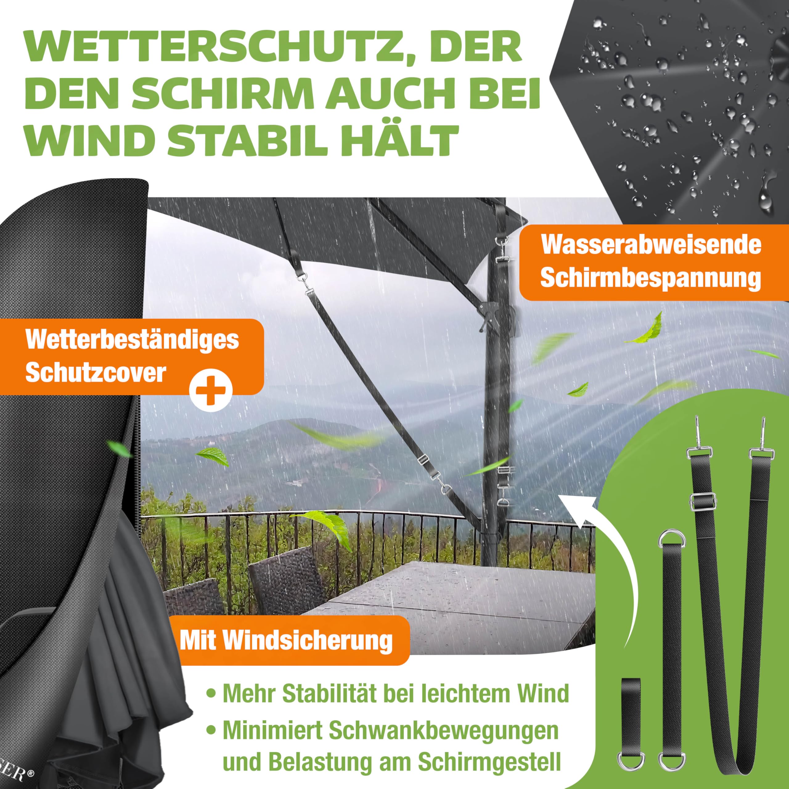 KESSER® Sonnenschirm Ampelschirm SUN Rund XL Ø330 cm Inkl. Abdeckung, 7-Fach Verstellbar Drehbar Neigbar Kippbar Groß 360° Drehbar Gartenschirm mit Kurbel Sonnenschutz UV50+ Anthrazit