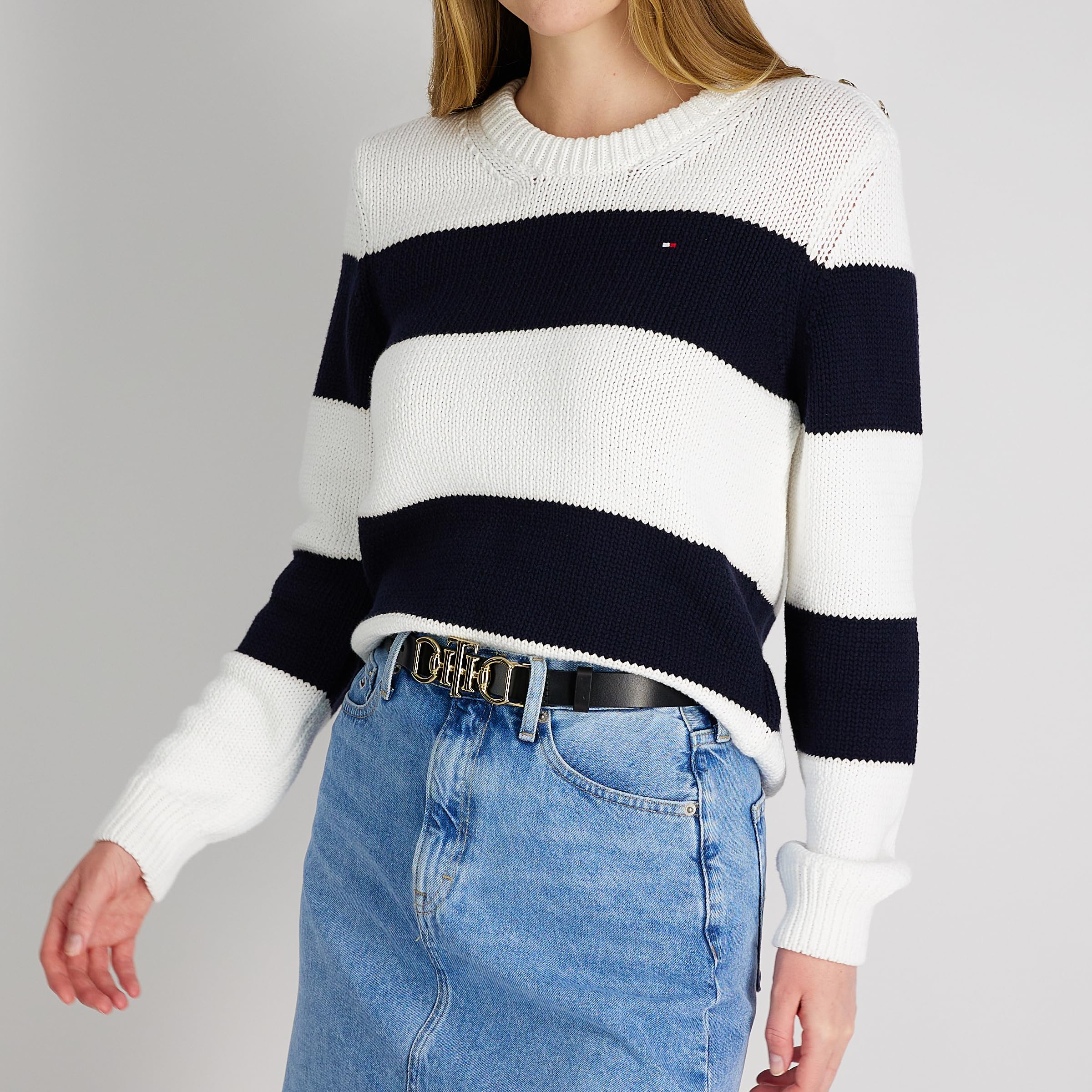 Tommy Hilfiger Hebilla de Placa de Horsebit Cinturón Mujer (Pack de 1)