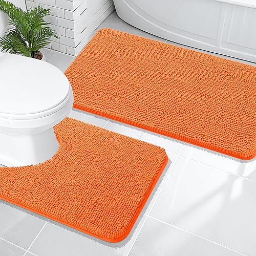 Miniatura 53 de OLANLY Juego de 2 alfombras de baño, tapetes de baño de felpilla suave y absorbente y tapete para inodoro con contorno en forma de U, alfombra de