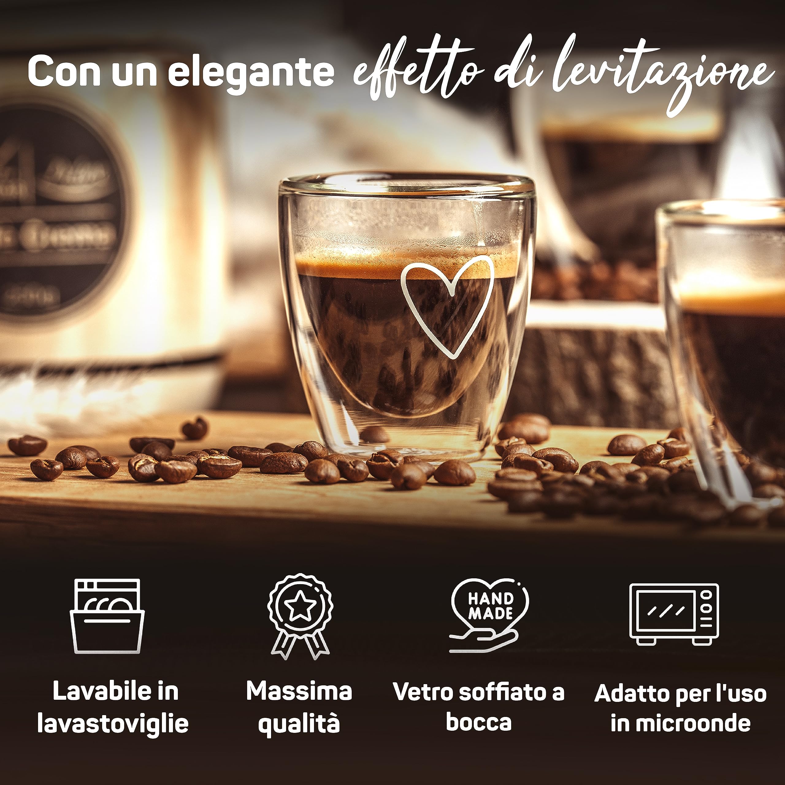 ElbFuchs® Set di tazzine caffe espresso [4x 80 ml] vetro, particolari | trasparenti | doppia parete | Idee regalo donna compleanno, mamma