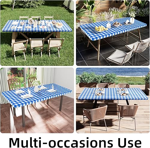 Miniatura 6 de Smiry - Mantel rectangular, elástico e impermeable, de vinilo, ajustable, funda de franela a cuadros escoceses para comedor, campamento, exteriores