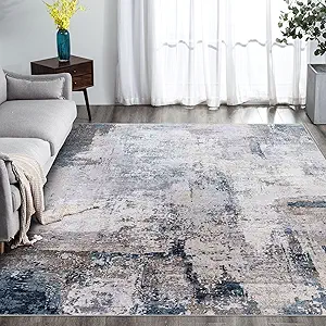 vivorug 9x12 Area Rugs for Living Room, Non Slip Machine Washable Modern Abstract Rug, Ultra-Thin Lightweight Large Area Rug Carpet for Bedroom, Dining Room, Low Pile Gray/Navy