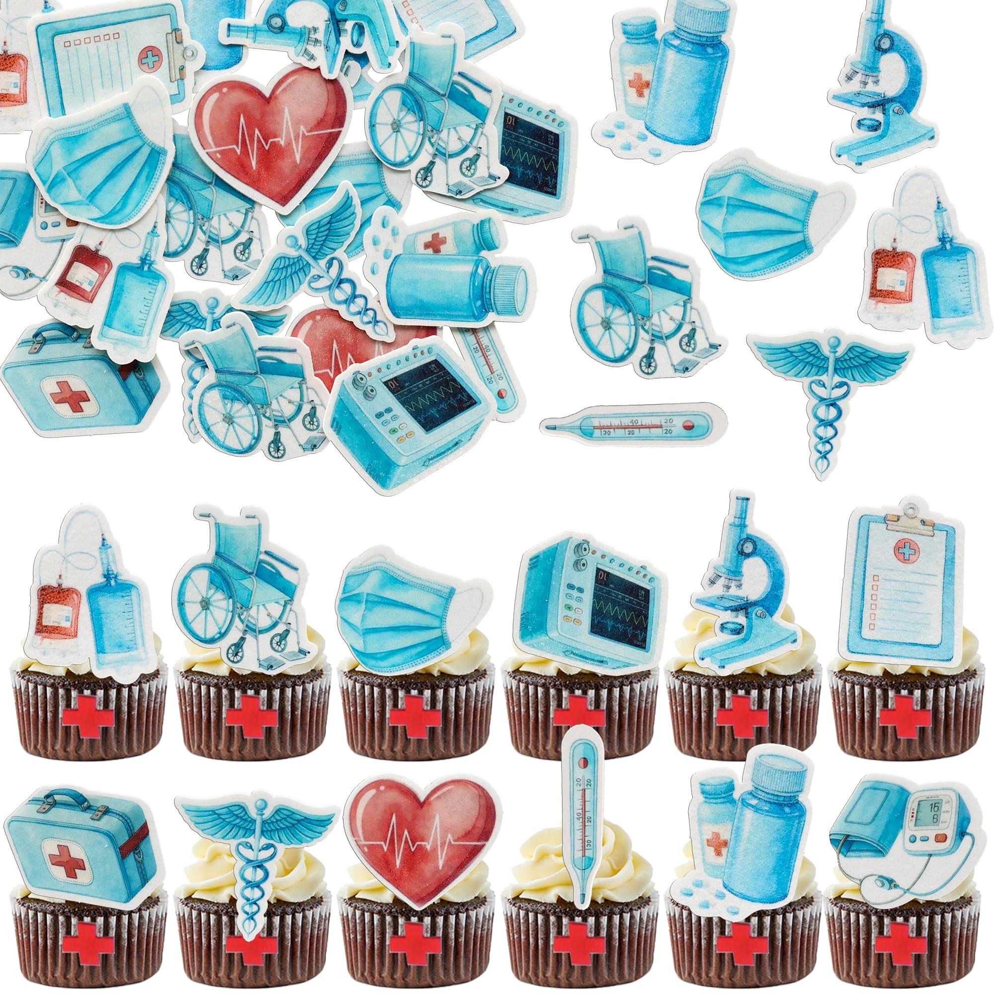 Ephlyn 48Pcs Edible Nurse Cupcake Toppers Nursing School Graduation 2025 Cupcake Picks for Medical Rn Nurse Grad Themed Birthday Party Supplies