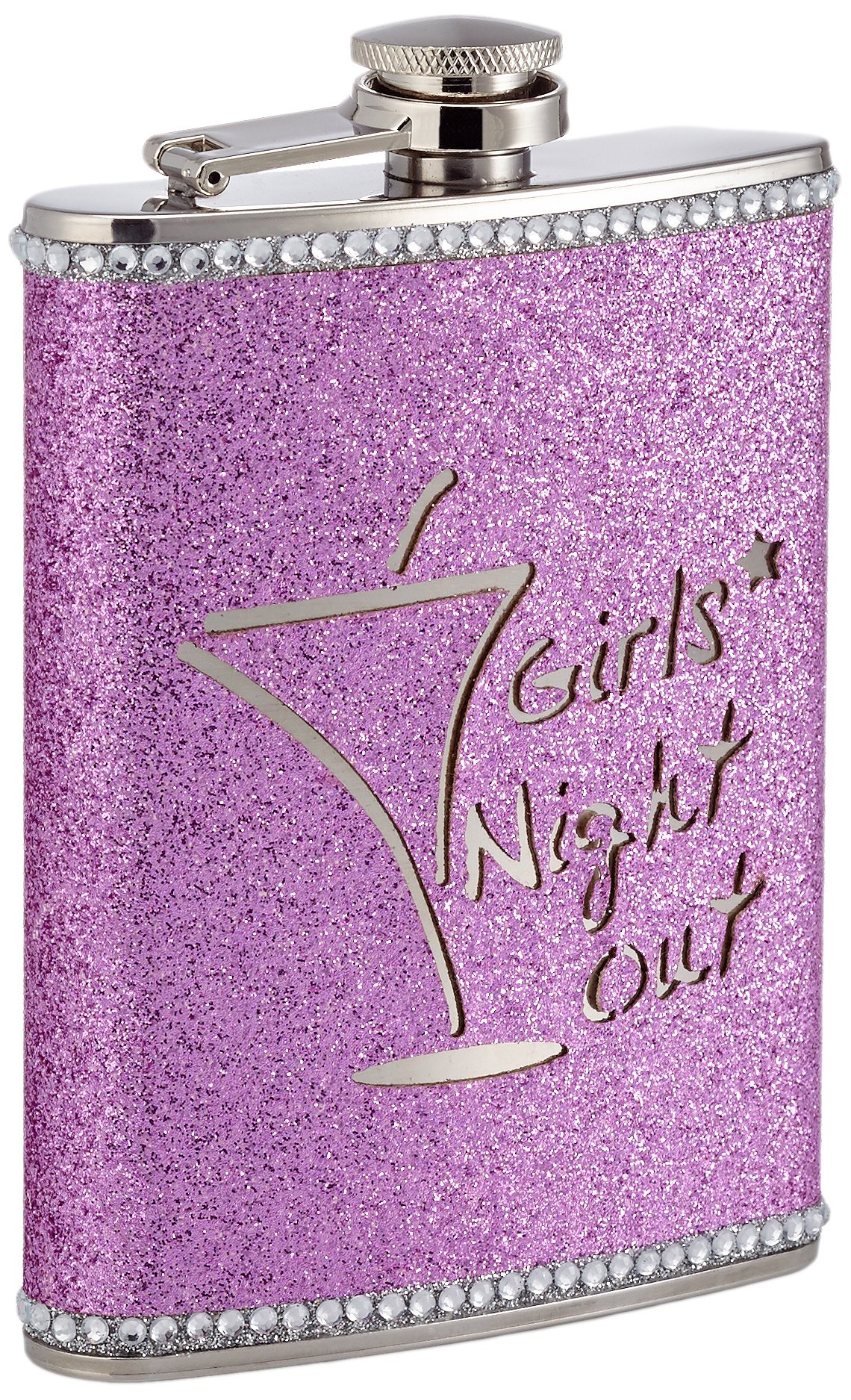 Premier Girls Pink Housewares Night Out Glitter Hip Flask Set, 8 Oz - Hot H14 X W10 X D3cm