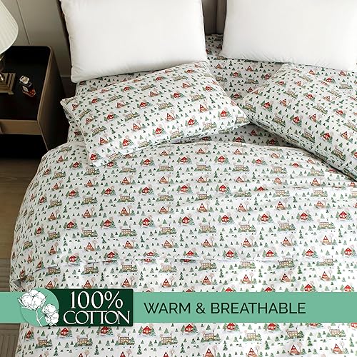 Miniatura 4 de Elegant Comfort Ultra Soft 4-Piece 100% Turkish Cotton Flannel Sheet Set - Holiday Christmas Flannel Sheets, Warm and Cozy Premium Quality, Deep