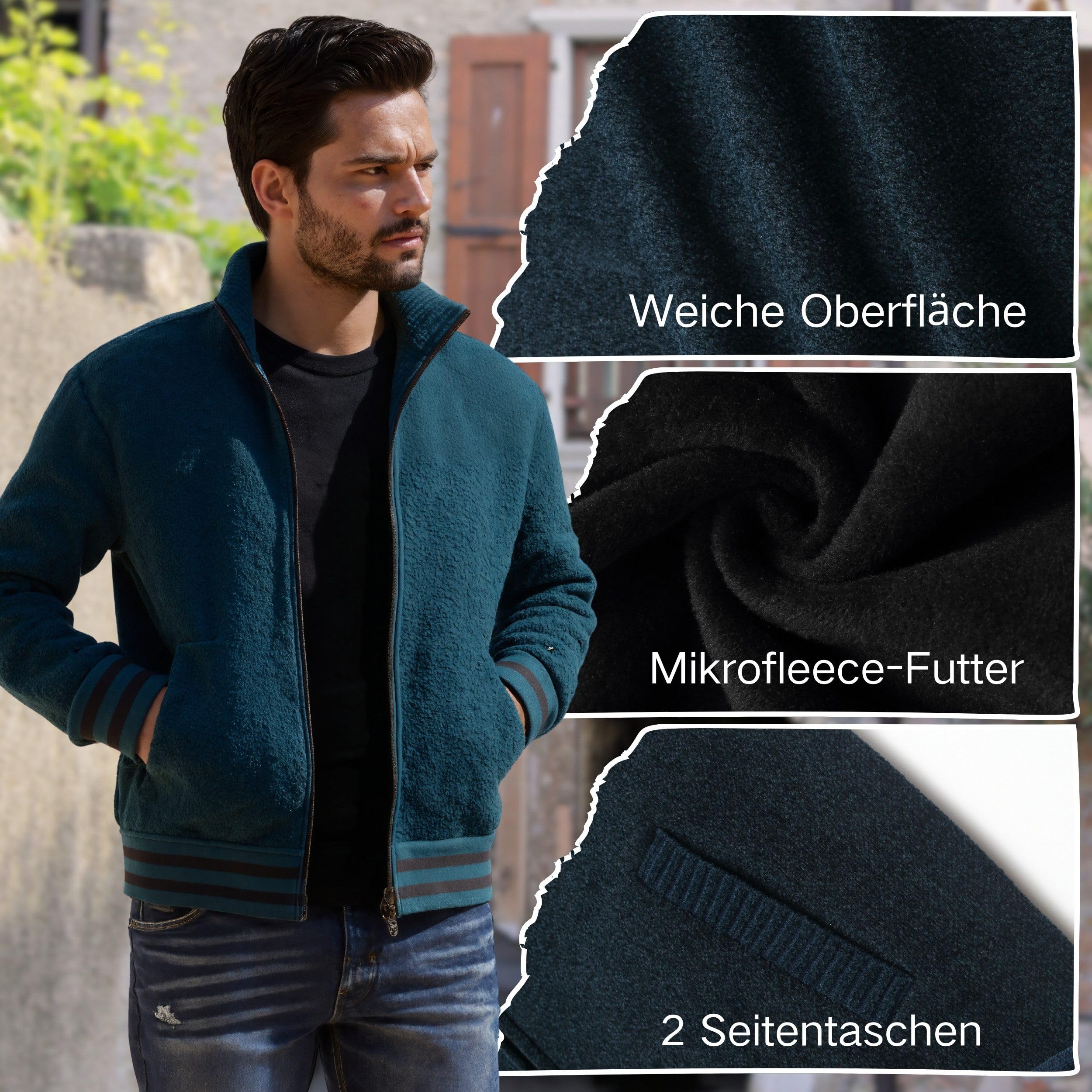 Cárdigan de Hombre Chaqueta Punto Cremallera Cuello Alto Invierno Manga Larga Forro Polar Slim Fit