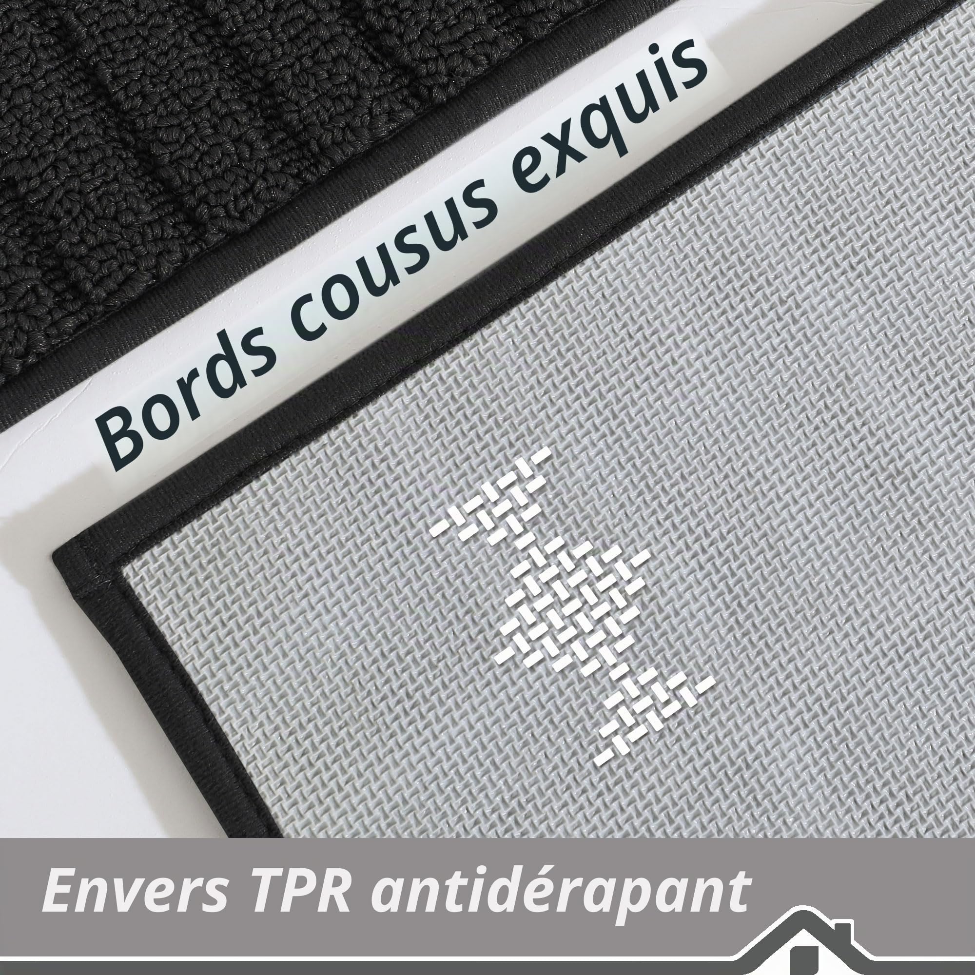 BEQHAUSE Lot de 2 Tapis de Cuisine lavables antidérapants avec Dos antidérapant en TPR (Noir, 50cm*76cm+50cm*120cm)