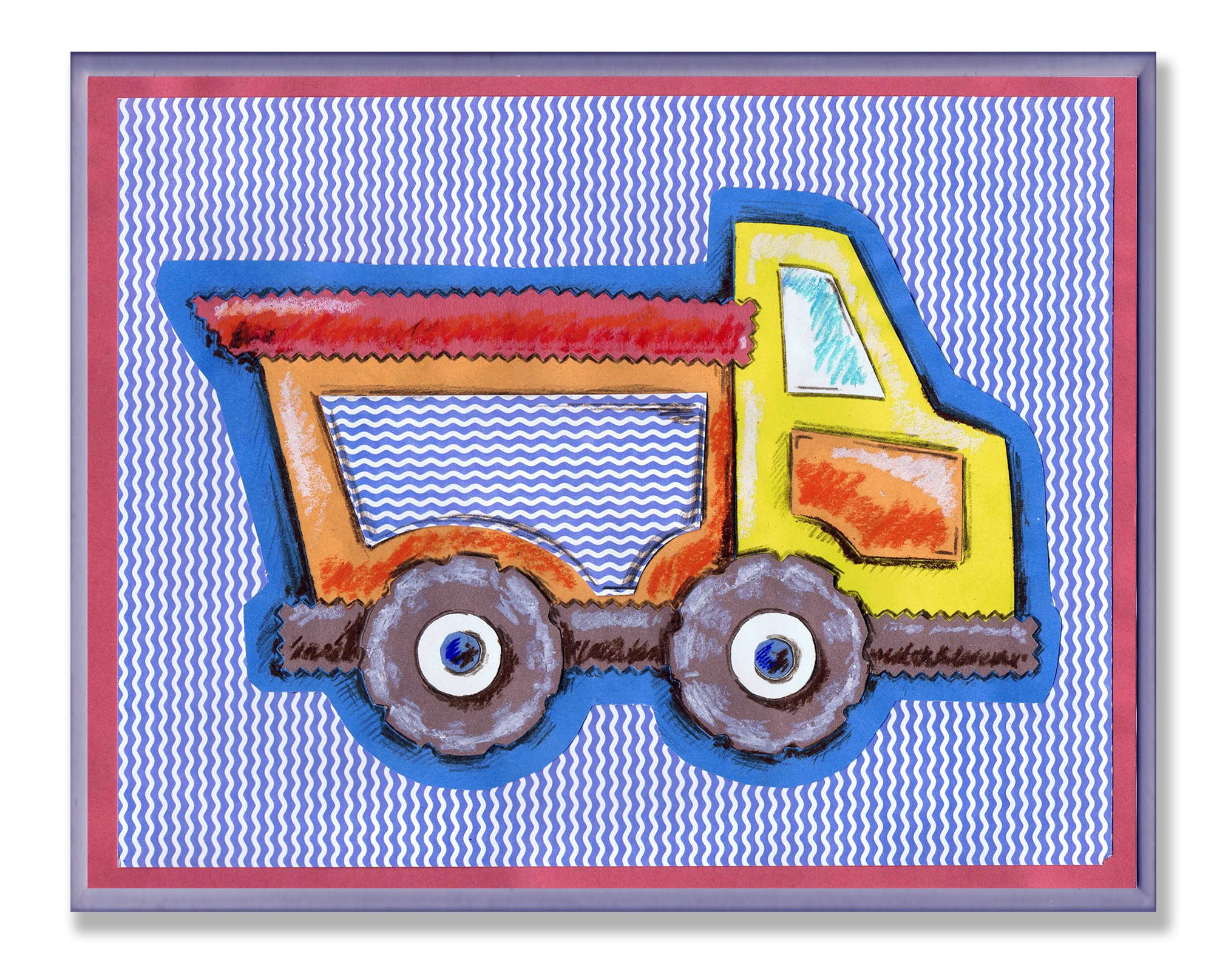 Placa de pared rectangular infantil de madera con ilustracion de camion de obras publicas