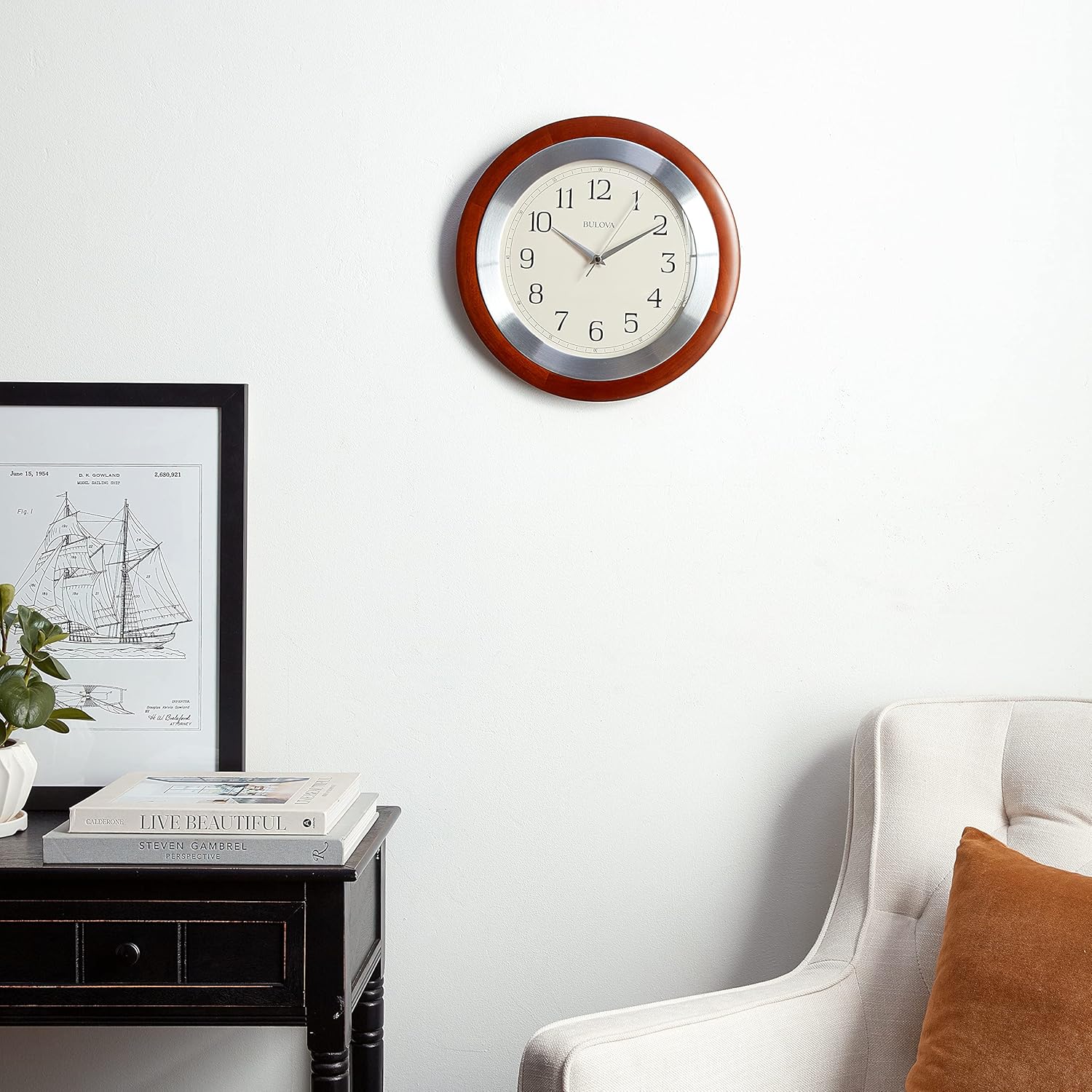 Bulova C4228 Reedham Wall Clock, 14" Diameter, Walnut