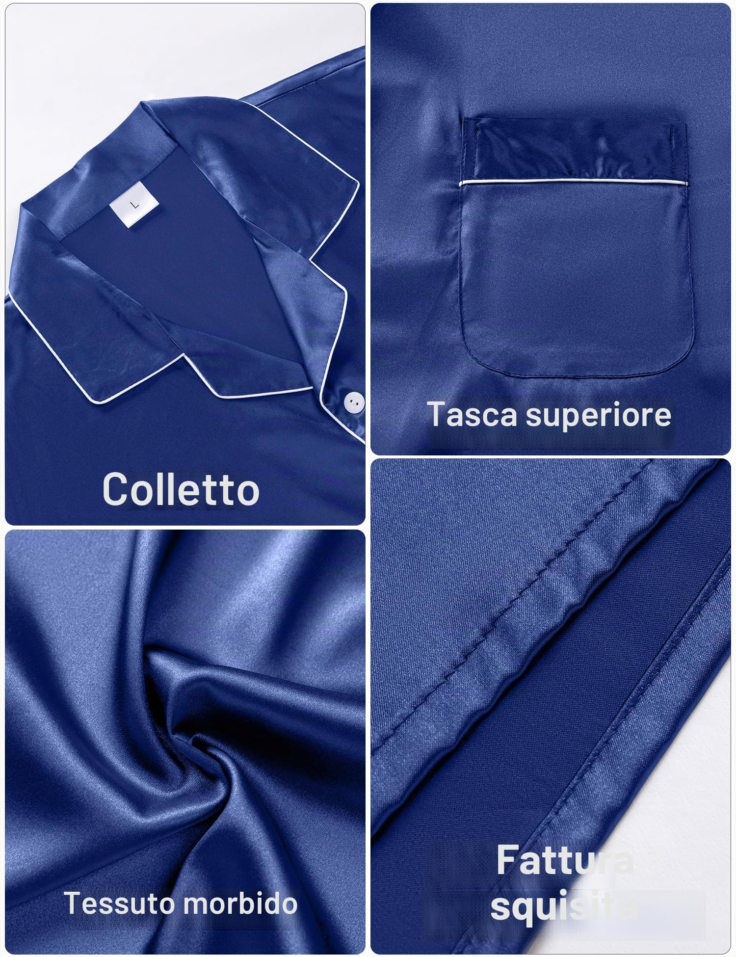 Pigiami Due Pezzi da Uomo Pigiama Raso con Bottoni Set Pigiama Top a Maniche Lunghe con Tasche, Pantaloni Pigiama Uomo Classic Loungewear