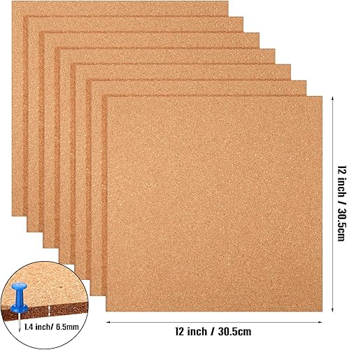 Vista 3 de Crtiin 24 Pcs Square Cork Board Tiles 12"x12" 1/4" Thick Bulletin Boards Natural Cork Sheets with Self Adhesive Backing Brown Corkboards for Wall