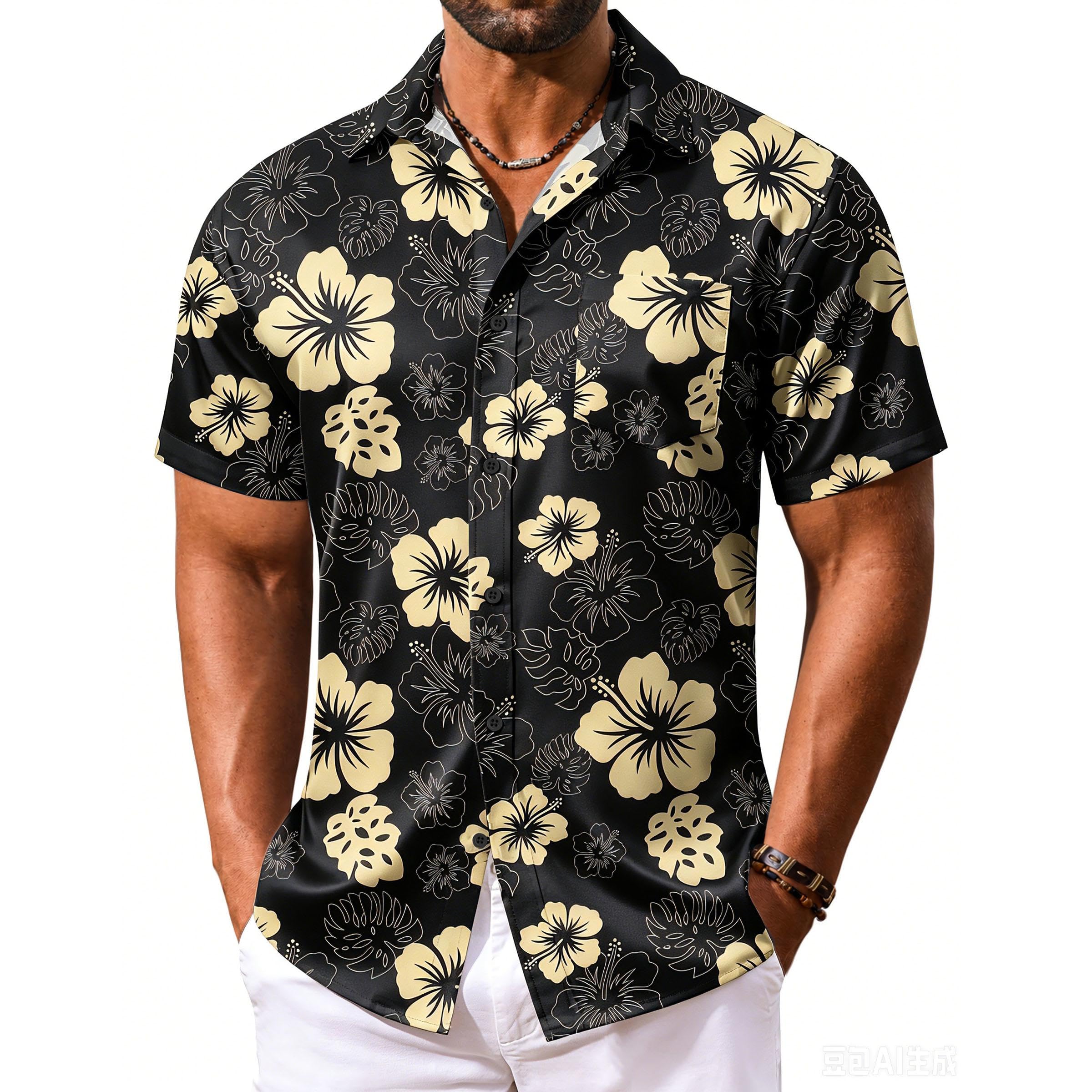 COOFANDY Camicia hawaiana da uomo a maniche corte estiva abbottonata camicie tropicali vacanze spiaggia Aloha camicie con tasca