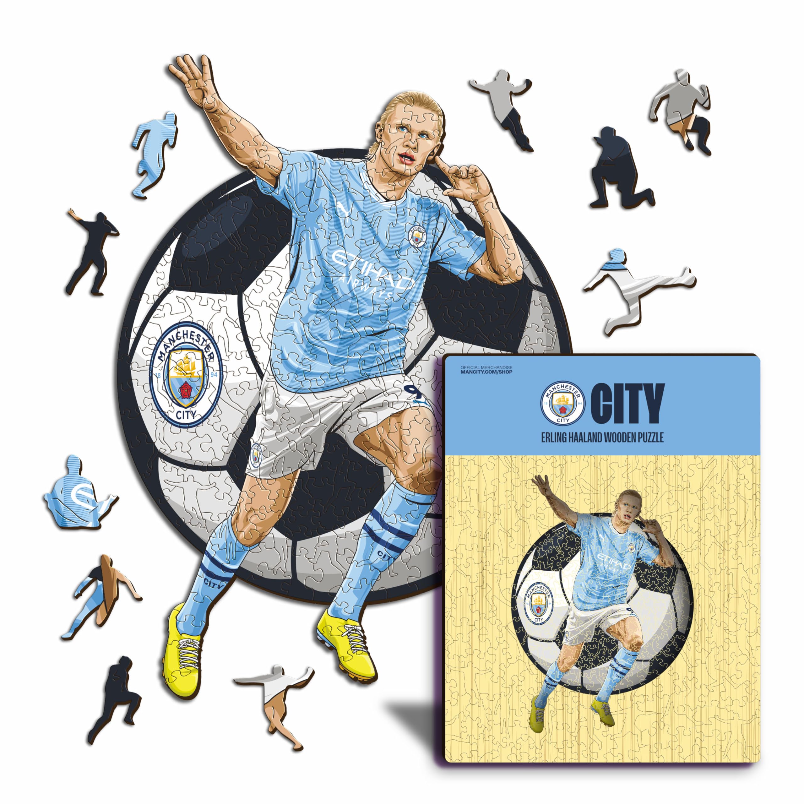 Iconic Puzzles - Manchester City, Erling Haaland, Puzzle di Legno con licenza ufficiale, 100% sostenibile, regalo per adulti e bambini, taglia M, 270 Pz