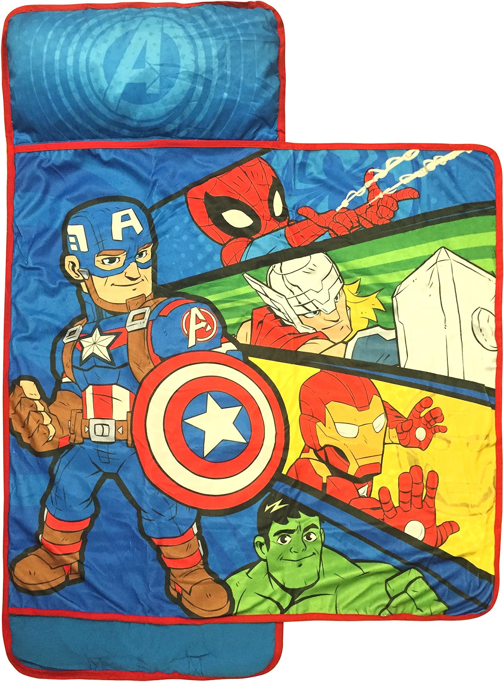 Jay FrancoMarvel Super Heroes Kids/Toddler/Children’s Nap Mat with Built in Pillow and Blanket Featuring Avengers - Captain America, Hulk, Iron Man, Thor and Spiderman