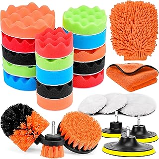 Buffing Polishing Pads, 26Pcs 3" 4" 5" Car Detailing Kit, Car Foam Drill Polishing Pad Kit, Drill Brush Attachment, Car Polisher and Buffer for Detailing, Body Repair, Drill