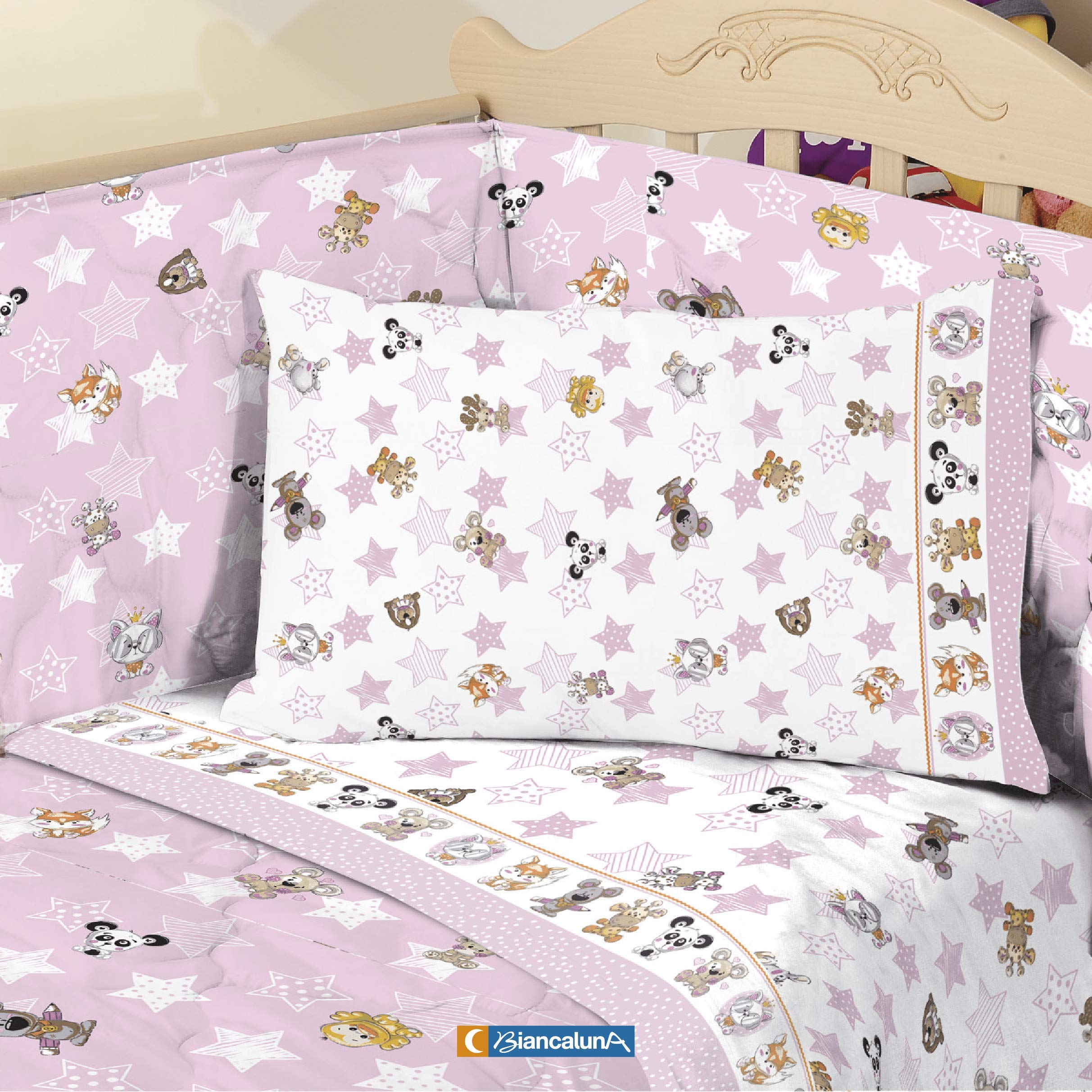 Biancaluna 3729 - Juego de sábanas para cuna de algodón, estampado