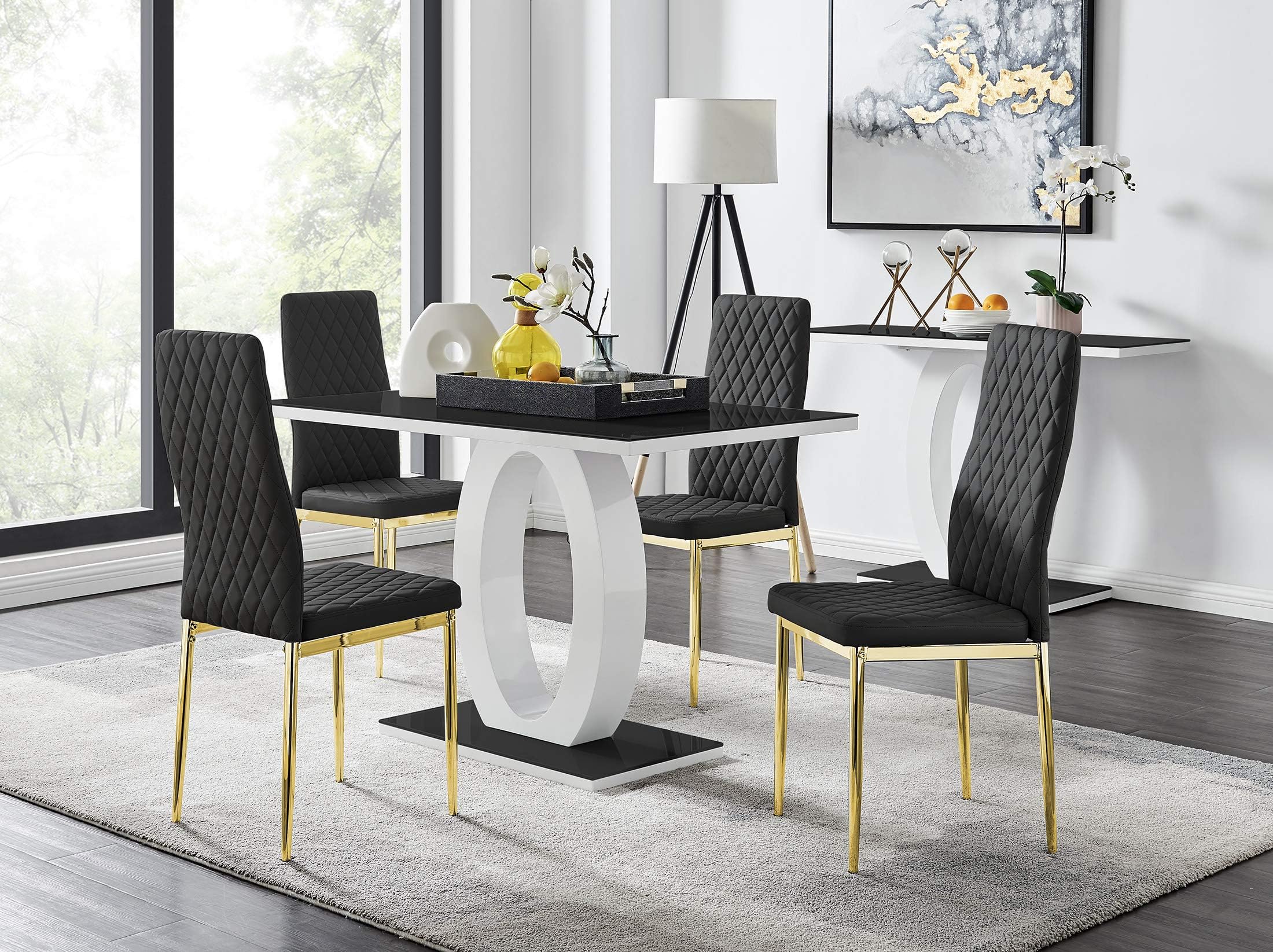 Furniturebox UK Dining Set Giovani Black/White High Gloss Glass