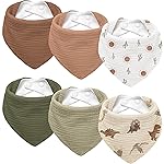 Susurration Muslin Baby Drool Bibs 6Pack Soft Triangular Adjustable Baby Bandana Bibs for Unisex Baby Girls & Boys (Dinosaurs Park)