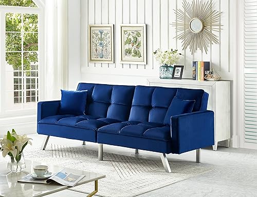 Miniatura 18 de Legend Vansen Futón convertible de terciopelo de 80 pulgadas, dos almohadas, sofá cama con 3 respaldos ajustables, sofá cama, área grande para