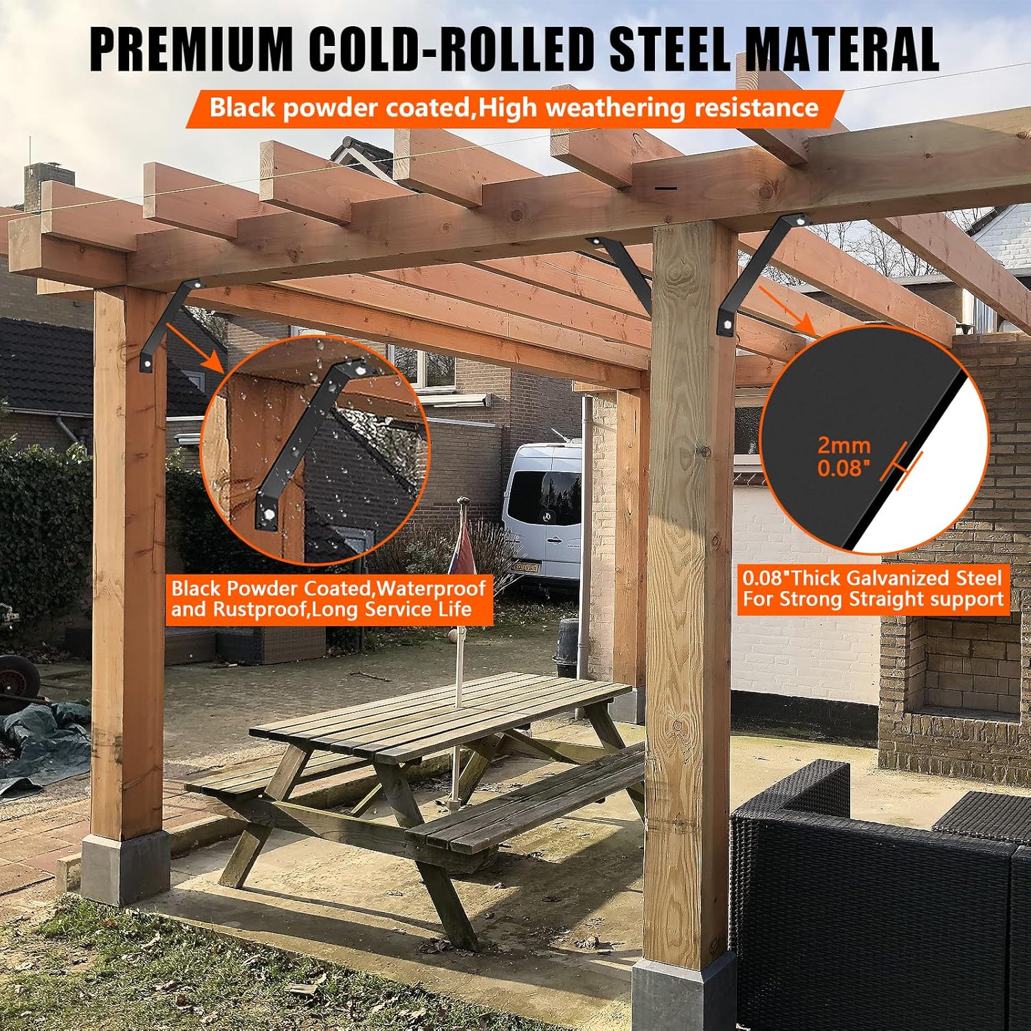 45 Degree Angle Inside Mount Brackets 11-1/8"x1-1/2,Heavy Duty Steel Connector Brackets for Indoor & Outdoor Wood Beam Support,DIY Slant Knee Braces Joint for Pergola,Porch,Log Cabin(8Pack)