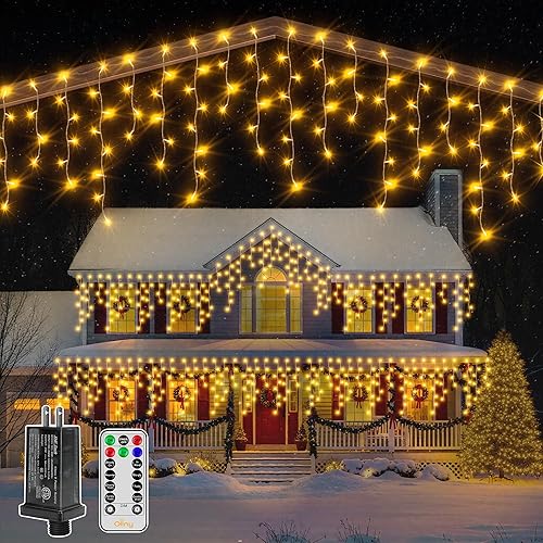 Miniatura 10 de Ollny Luces de carámbano para exteriores, 1000 LED de 82 pies, luz de Navidad multicolor con control remoto, 8 modos, temporizadores, impermeable,