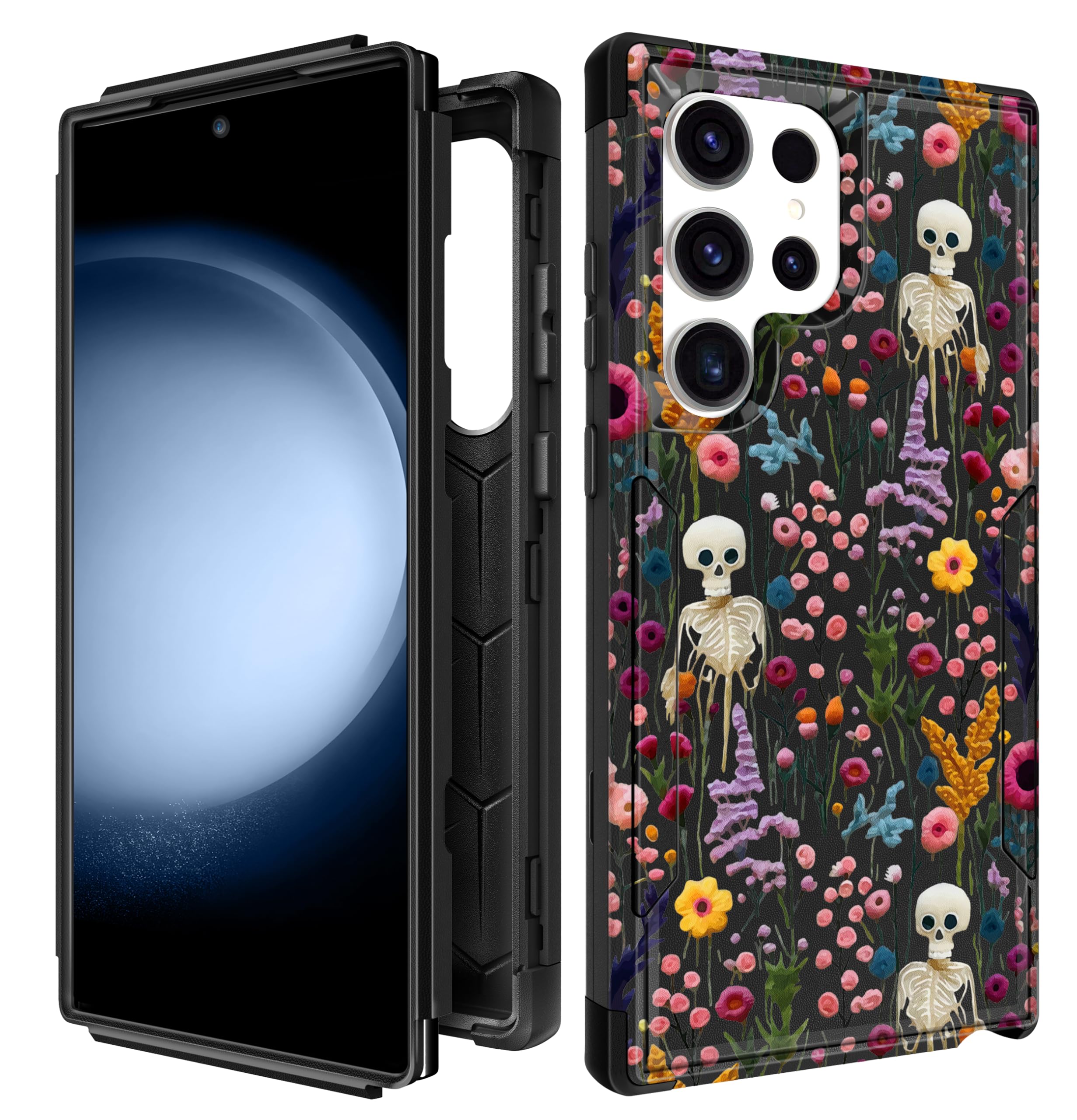 Plakill for Samsung Galaxy S25 Ultra Case for Women - Cute Phone Cover Cool Aesthetic Unique Design Teen Skeleton Flower Heavy Duty Protective