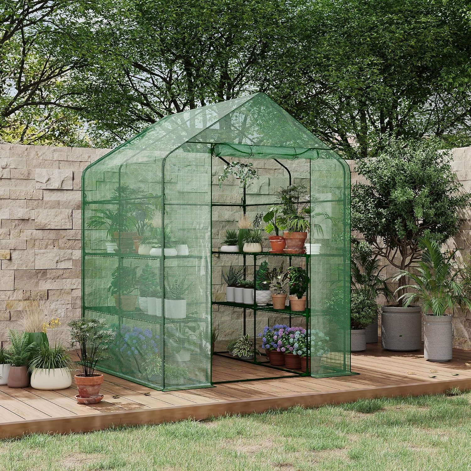 57x57x77 Inch Greenhouse for Outdoor,Portable Walk in Greenhouses with Thicken PE Cover,Durable Green House Kit with Window Vent 3 Tier 12 Shelves for Indoor Backyard Outside