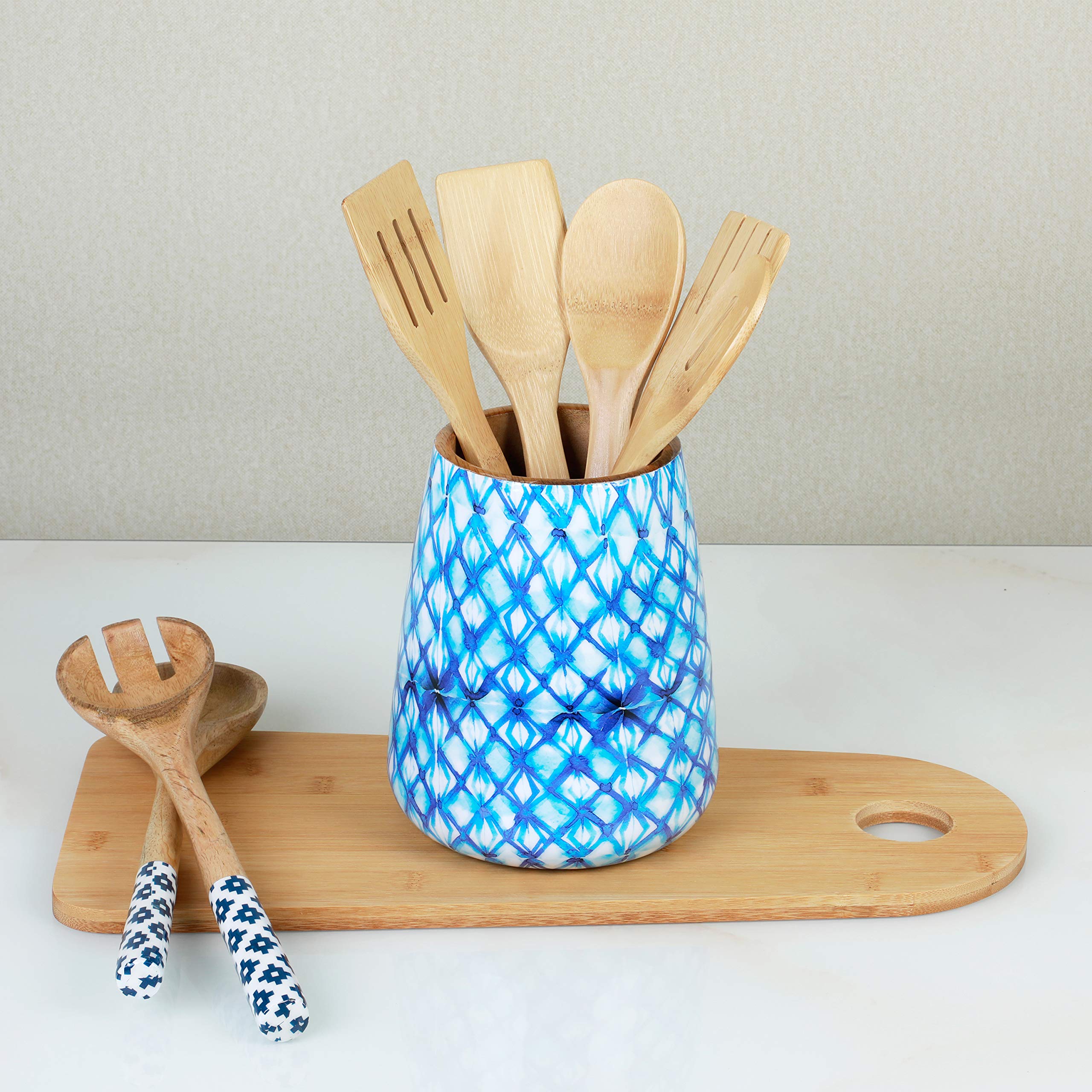 Porte-ustensiles Chef Cuisinier En Poterie Avec 4 Ustensiles Bois – Déco Cuisine